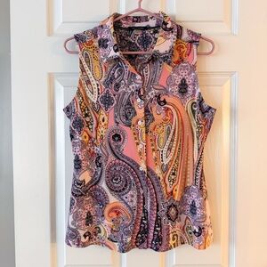 Tommy H Paisley Sleeveless Blouse - Pink and Orange